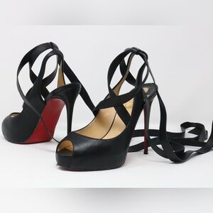 Christian Louboutin Black and Red Peep-Toe Heels